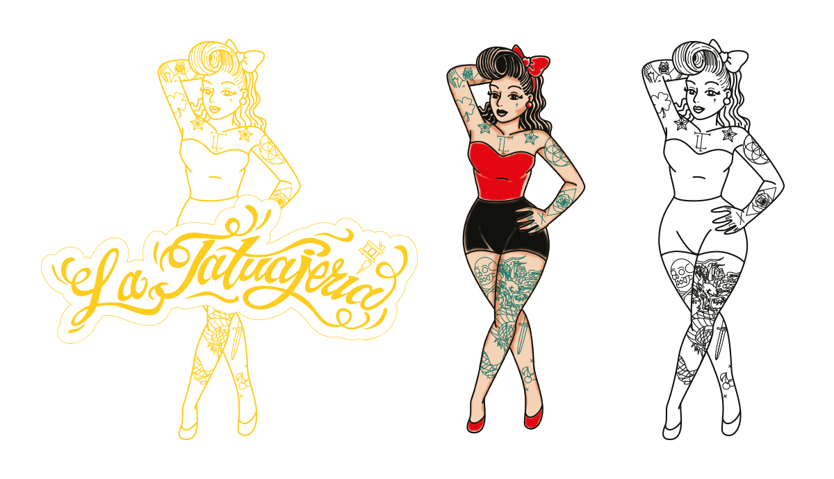 pinup, mujer, branding, tattoo, tatuaje, perforación, handmade, negro, tatuajería
